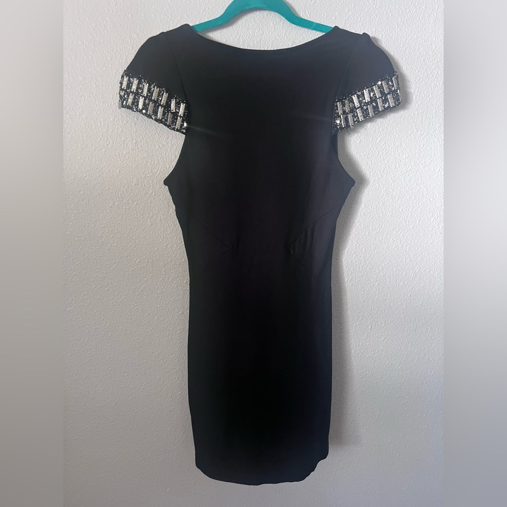 2000s Walter black knit dress with beaded cap sleeves. Size 2. - Picture 2 of 3